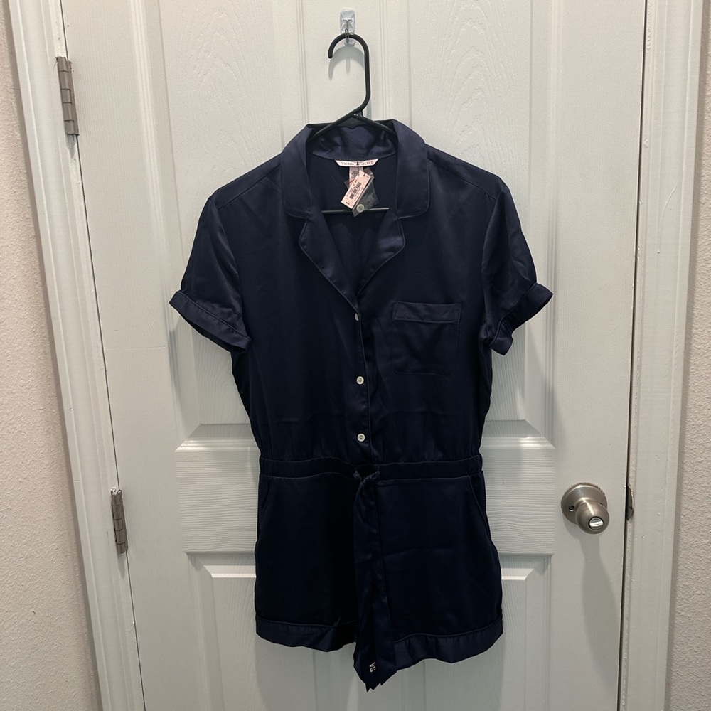 Victoria’s Secret Navy Blue Satin Sleepwear Romper